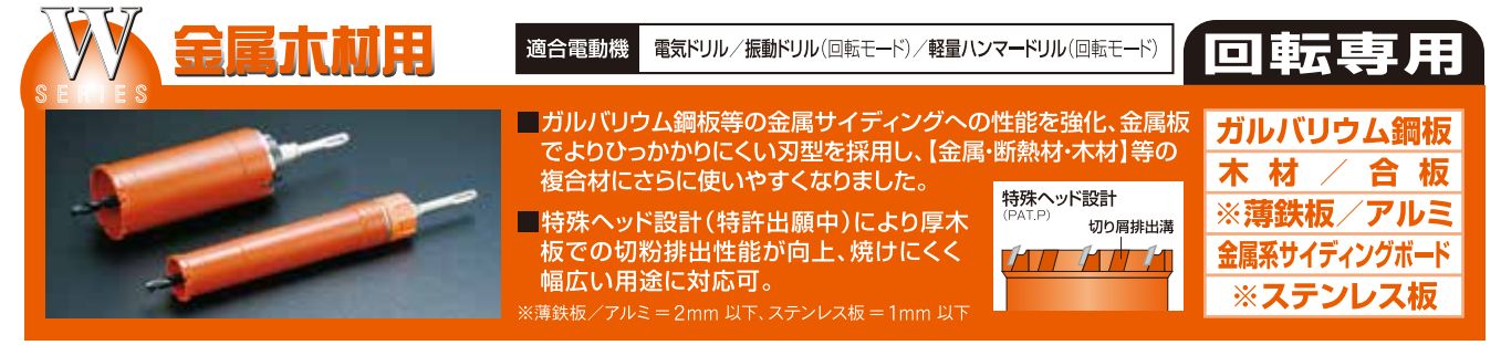 ユニカ 多機能コアドリル Wシリーズ 金属木材用 かんだ！